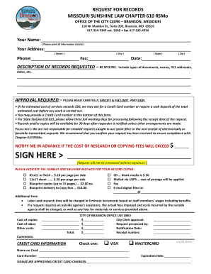 Missouri Sunshine Law Records Request Form