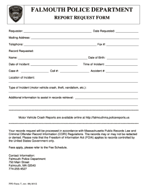 Falmouth Police Department Report Request Form