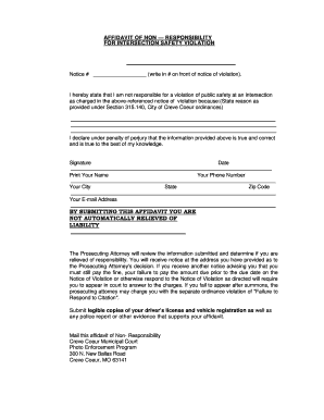 Affidavit of Non-Responsibility for Intersection Safety Violation