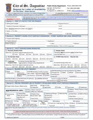 Request for Letter of Availability for Water/Sewer Service