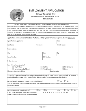 City of Panama City Employment Application