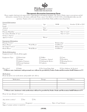 Therapeutic Recreation Assessment Form