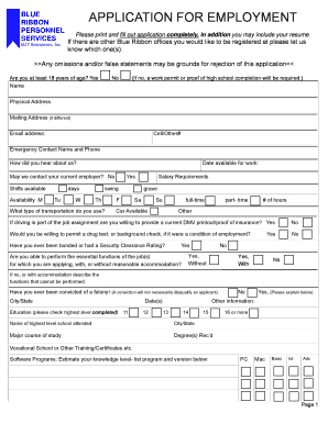 Blue Ribbon Application for Employment