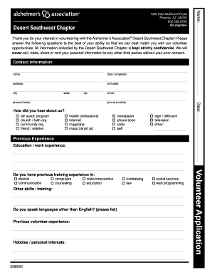 Alzheimer’s Association Volunteer Application