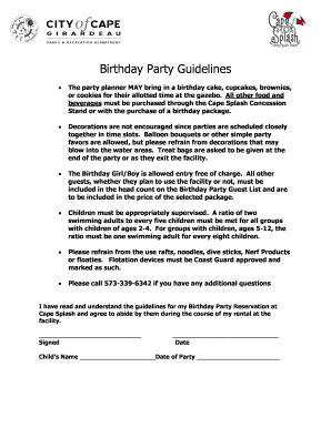 Birthday Party Guidelines