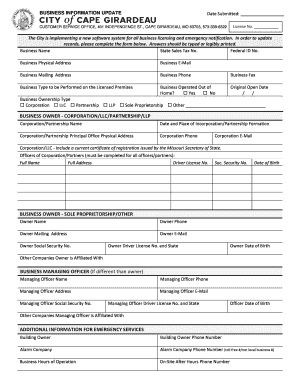 Missouri Business License Update Form