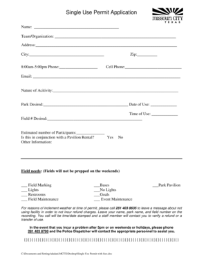 Single Use Permit Application
