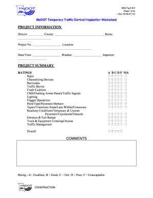 MoDOT Temporary Traffic Control Inspection Worksheet