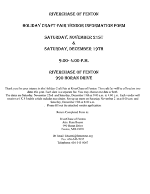 RiverChase of Fenton Holiday Craft Fair Vendor INFORMATION - fentonmo