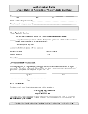Water Utility Payment Authorization Form