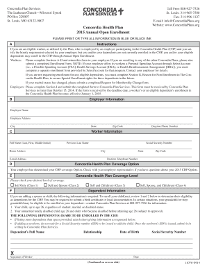 Concordia Health Plan Annual Open Enrollment Form