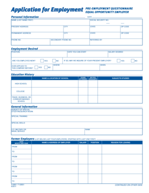 US Employment Application Form