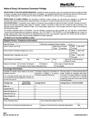 MetLife Group Life Insurance Conversion Notice