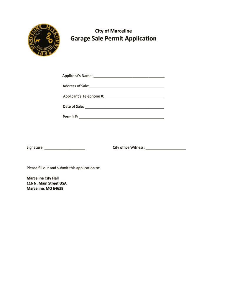 Fillable Online marcelinemo City of Marceline Garage Sale Permit