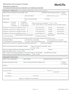 MetLife Accidental Dismemberment Claim Form
