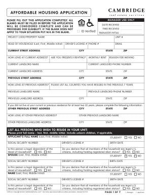 Affordable Housing Application Form
