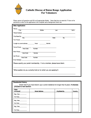 Catholic Diocese of Baton Rouge Volunteer Application