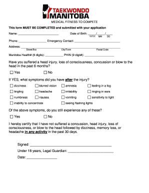 Medical Fitness to Compete Form