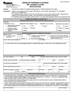 Virginia Disabled Parking Placard Application