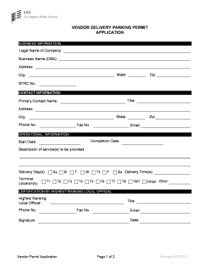 Vendor Delivery Parking Permit Application