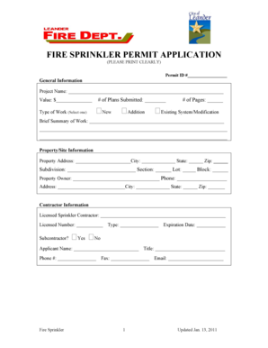 Fire Sprinkler Permit Application