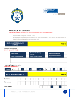 Filled z83 form - APPLICATION FOR ENROLMENT (Please be advised that this is not a Z83 application form for employment) Applicant to complete Parts A, B &amp - westerncape gov