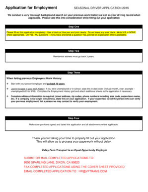 Valley Farm Transport Job Application