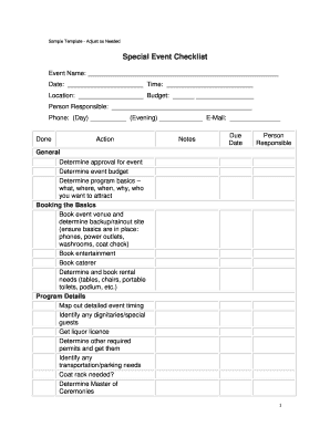 Special Event Checklist