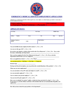 Emergency Medical Services Employment Application