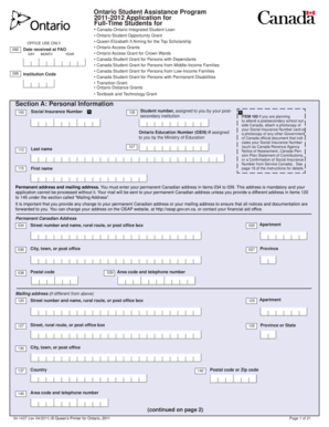 Ontario Student Assistance Program Application