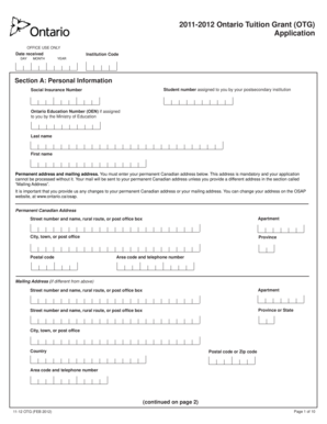 Ontario Tuition Grant Application