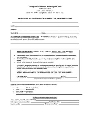 Missouri Sunshine Law Records Request Form