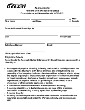 Application for Persons with Disabilities Status