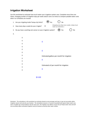 Tampa Irrigation Worksheet