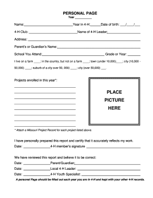 4-H Personal Page Form