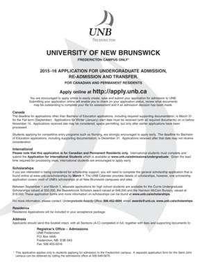 University of New Brunswick Undergraduate Application Form