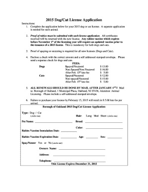 2015 Dog/Cat License Application