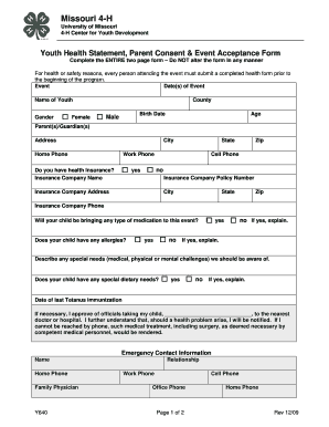 Missouri 4-H Youth Health Statement and Consent Form