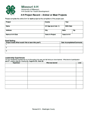 Missouri 4-H Animal Project Record