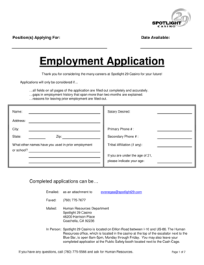Spotlight 29 Casino Employment Application