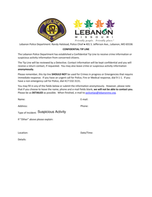 Lebanon Police Department Confidential Tip Line