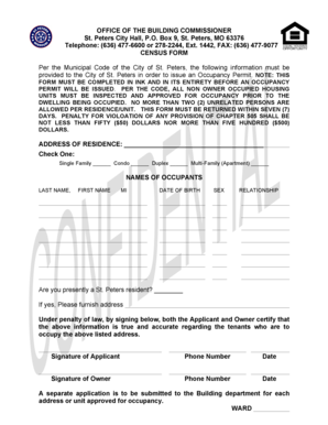 St. Peters Occupancy Permit Census Form