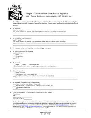 Year-Round Aquatics Survey Form