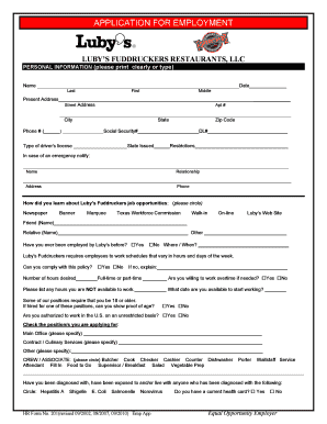 Luby's Fuddruckers Employment Application