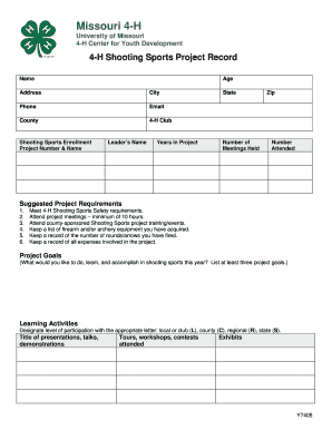 Missouri 4-H Shooting Sports Project Record