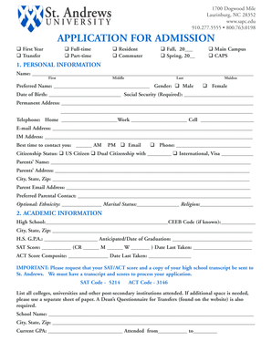 St. Andrews University Application for Admission