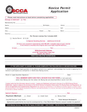 SCCA Novice Permit Application