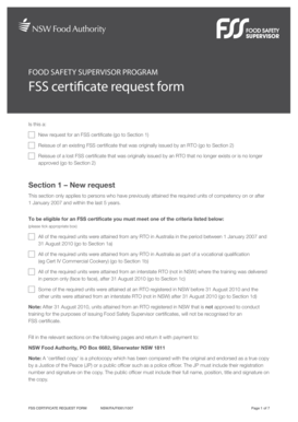 NSW Food Safety Supervisor Certificate Request Form