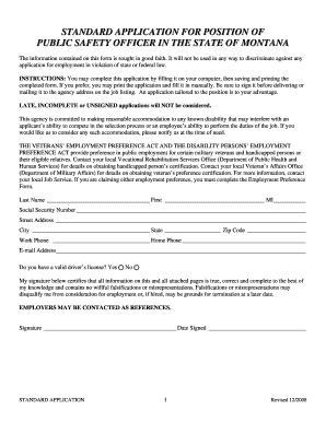 Montana Public Safety Officer Application Form