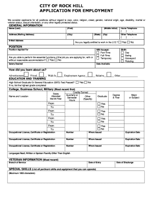 City of Rock Hill Employment Application